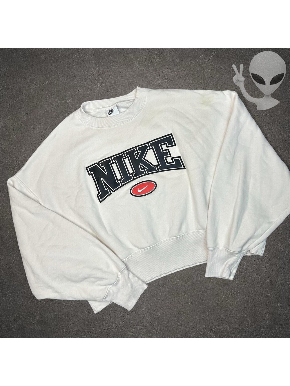 Nike Phoenix Fleece Sweatshirt Womens XS White Cropped Oversized Spellout